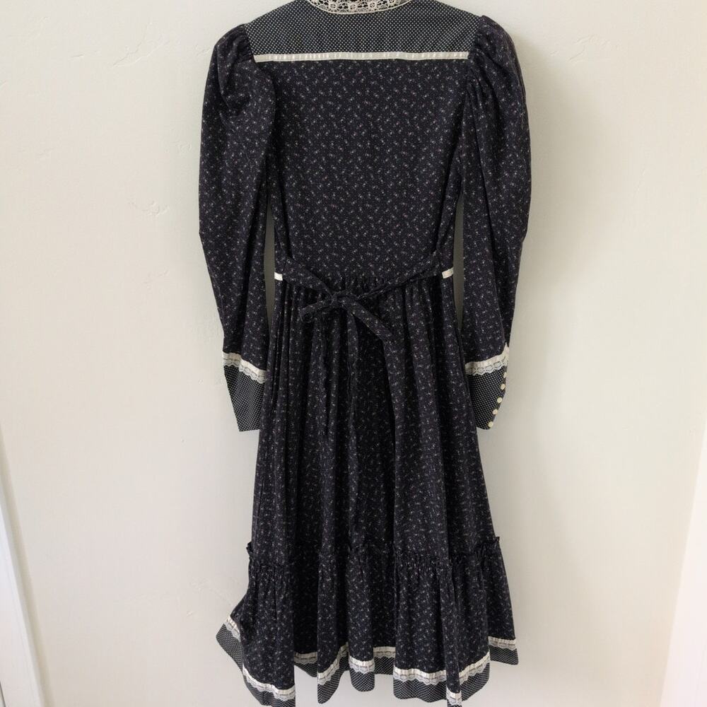 Vintage 70s Gunne Sax Black Floral Calico Midi Dress XS - Picture 4 of 9